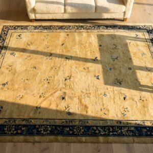 Antique Large Peking Chinese Floral Knotted Rug (SKU 24288) - styled overhead view
