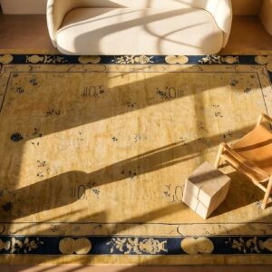 Antique Large Peking Chinese Geometric Knotted Rug (SKU 24283) - styled overhead view