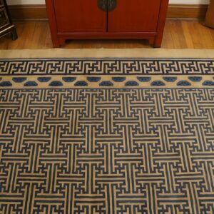 Antique Large Peking Chinese Geometric Knotted Dragon Rug (SKU 24851) - styled overhead view