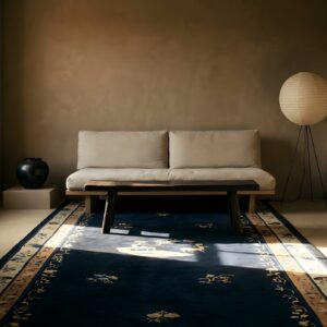 Antique Large Peking Chinese Geometric, Medallion Knotted Rug (SKU 24124) - room view