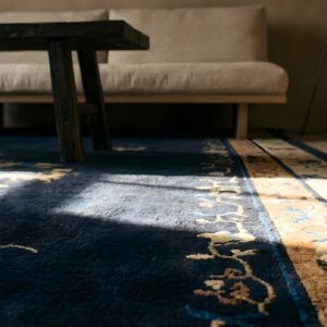 Antique Large Peking Chinese Geometric, Medallion Knotted Rug (SKU 24124) - in-room detail