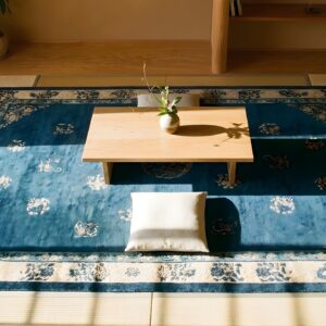 Antique Large Peking Chinese Medallion Knotted Rug (SKU 23748) - styled overhead view