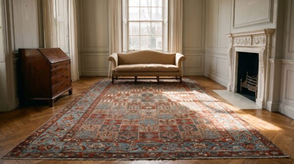 Antique large persian geometric knotted rug (sku 25102) - room view