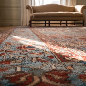 Antique Large Persian Geometric Knotted Rug (SKU 25102) - in-room detail