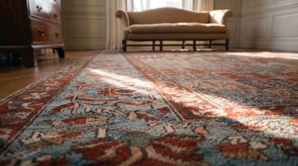 Antique large persian geometric knotted rug (sku 25102) - in-room detail