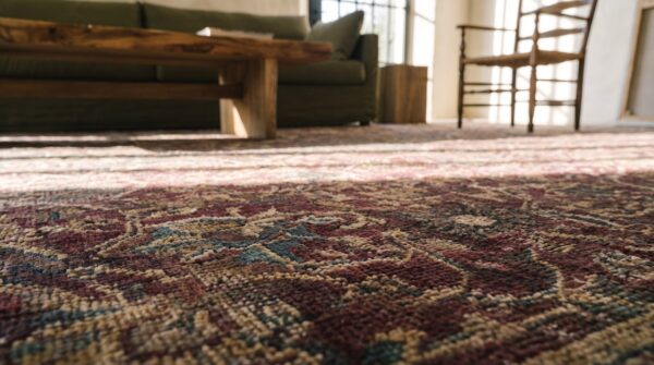 Antique large wool purple hand knotted pile rug 10 Antique large wool purple hand knotted pile rug (sku 19679) - in-room detail