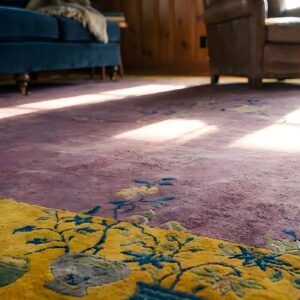 Antique Large Wool Purple Hand Knotted Wool Pile Chinese Art Deco Rug (SKU 24569) - in-room detail