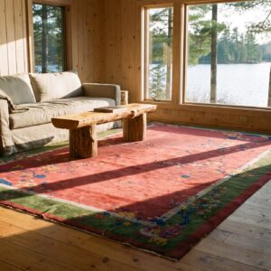 Large Hand Knotted Pile Wool Rectangle Antique 1920s Coral Rug (SKU 24279) - room view