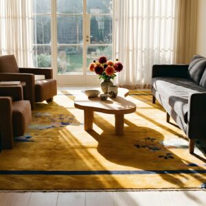 Large Rectangle 1920s Hand Knotted Pile Antique Yellow Chinese Deco Rug (SKU 23809) - room view