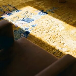 Large Rectangle 1920s Hand Knotted Pile Antique Yellow Chinese Deco Rug (SKU 23809) - in-room detail