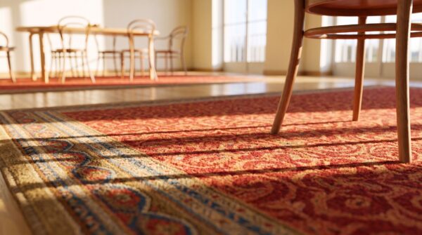 Antique large red axminster english allover knotted rug (sku 23609) - in-room detail