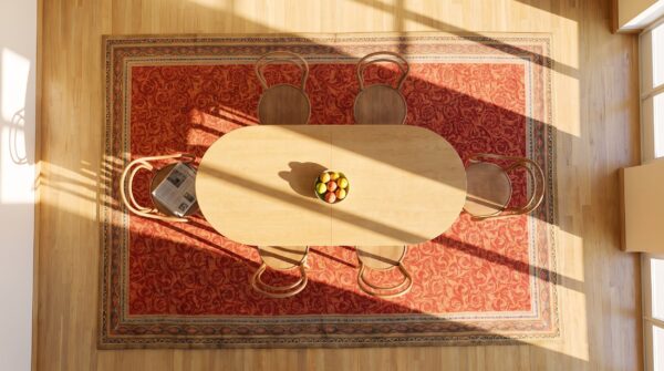 Antique large red axminster english allover knotted rug (sku 23609) - styled overhead view