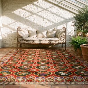 Antique Large Red Needlepoint English Flat Weave Rug (SKU 25502) - room view