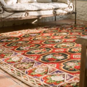 Antique Large Red Needlepoint English Flat Weave Rug (SKU 25502) - in-room detail