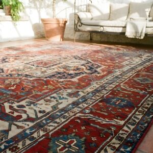 Antique Large Red Room Size Tribal Geometric Medallion Persian Heriz Serapi Rug (SKU 25014) - in-room detail