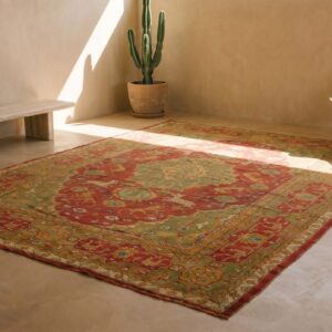 Large Room Size Antique Animal Design Red Turkish Oushak Rug (SKU 19792) - room view