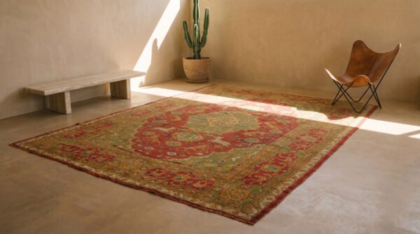Large room size antique animal design red turkish oushak rug 7 Large room size antique animal design red turkish oushak rug (sku 19792) - room view