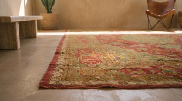 Large room size antique animal design red turkish oushak rug 8 Large room size antique animal design red turkish oushak rug (sku 19792) - in-room detail