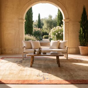 Large Room Size Beige Cream Color Antique Floral Chinese Art Decor Hand Knotted Rug (SKU 24498) - room view