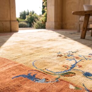 Large Room Size Beige Cream Color Antique Floral Chinese Art Decor Hand Knotted Rug (SKU 24498) - in-room detail