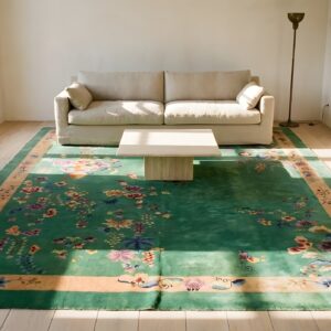 Antique Large Room Size Chinese Art Deco Hand Knotted Pile Green Rug (SKU 25371) - room view