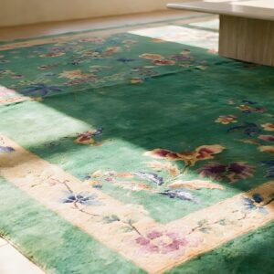 Antique Large Room Size Chinese Art Deco Hand Knotted Pile Green Rug (SKU 25371) - in-room detail