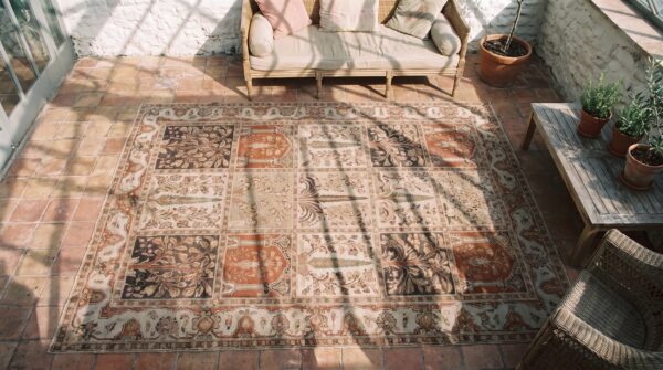 Large room size antique finely woven floral cypress tree persian tabriz garden deign carpet 2 Large room size antique finely woven floral cypress tree persian tabriz garden deign carpet (sku 21004) - styled overhead view