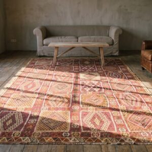Large Room Size Antique Flat Woven Tribal Geometric Turkish Kilim Rug (SKU 22108) - room view