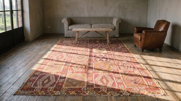 Large room size antique flat woven tribal geometric turkish kilim rug 5 Large room size antique flat woven tribal geometric turkish kilim rug (sku 22108) - room view