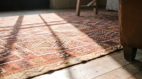 Large room size antique flat woven tribal geometric turkish kilim rug 6 Large room size antique flat woven tribal geometric turkish kilim rug (sku 22108) - in-room detail