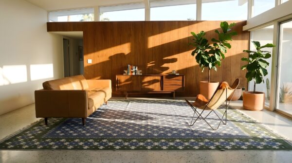 Antique large room size geometric indian cotton flat weave dhurrie rug (sku 24154) - room view