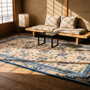 Antique Large Room Size Ivory Chinese Allover Floral Ningxia Rug (SKU 22544) - room view