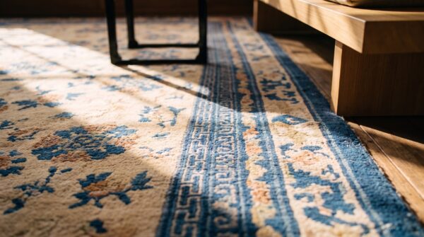 Antique large room size ivory chinese allover floral ningxia rug 11 Antique large room size ivory chinese allover floral ningxia rug (sku 22544) - in-room detail