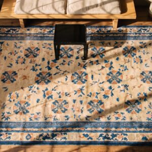 Antique Large Room Size Ivory Chinese Allover Floral Ningxia Rug (SKU 22544) - styled overhead view
