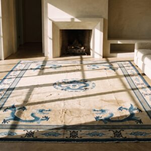 Large Room Size Ivory Antique Open Field Floral Cloud Band Dragon Medallion Chinese Peking Rug (SKU 22297) - room view