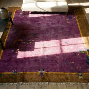 Large Room Size Purple Antique Chinese Art Deco carpet (SKU 23514) - styled overhead view