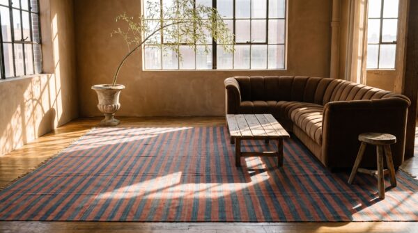 Large room size antique striped cotton dhurrie indian rug 6 Large room size antique striped cotton dhurrie indian rug (sku 21363) - room view