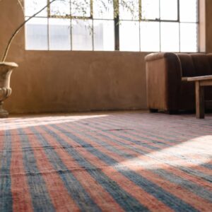 Large Room Size Antique Striped Cotton Dhurrie Indian Rug (SKU 21363) - in-room detail