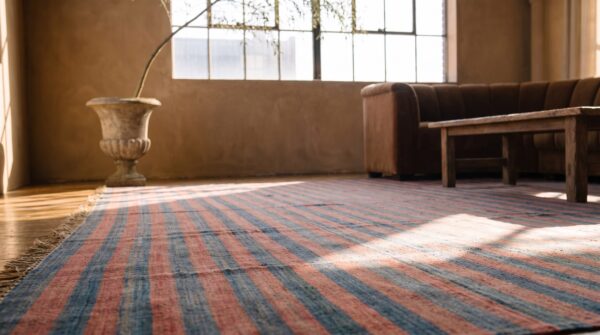 Large room size antique striped cotton dhurrie indian rug 7 Large room size antique striped cotton dhurrie indian rug (sku 21363) - in-room detail