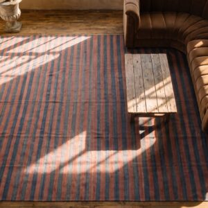 Large Room Size Antique Striped Cotton Dhurrie Indian Rug (SKU 21363) - styled overhead view