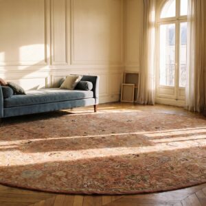 Antique Large Round Coral Axminster English Knotted Rug (SKU 19146) - room view