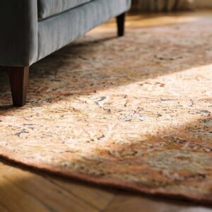 Antique Large Round Coral Axminster English Knotted Rug (SKU 19146) - in-room detail