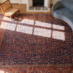 Antique Large Sarouk - Farahan Persian Knotted Rug (SKU 20282) - styled overhead view