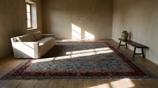 Antique large sarouk persian floral knotted rug 12 Antique large sarouk persian floral knotted rug (sku 23856) - room view