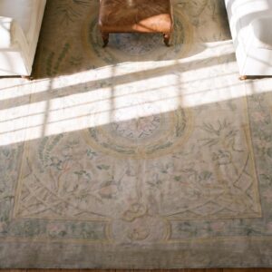 Antique Large Savonnerie Austrian Knotted Rug (SKU 25262) - styled overhead view