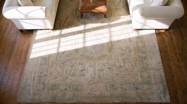 Antique large savonnerie austrian knotted rug 2 Antique large savonnerie austrian knotted rug (sku 25262) - styled overhead view