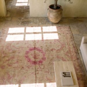 Antique Large Savonnerie French Knotted Rug (SKU 21000) - styled overhead view