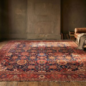 Large Scale Allover Design Blue Background Antique Persian Room Size Sultanabad Rug (SKU 19622) - room view
