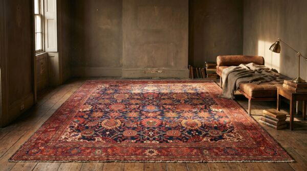Large scale allover design blue background antique persian room size sultanabad rug (sku 19622) - room view