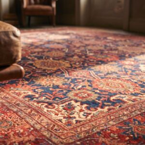 Large Scale Allover Design Blue Background Antique Persian Room Size Sultanabad Rug (SKU 19622) - in-room detail